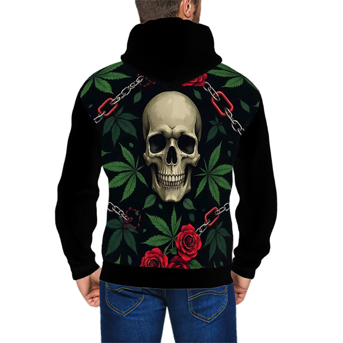 Men's Zip Up Hoodie Black Skull