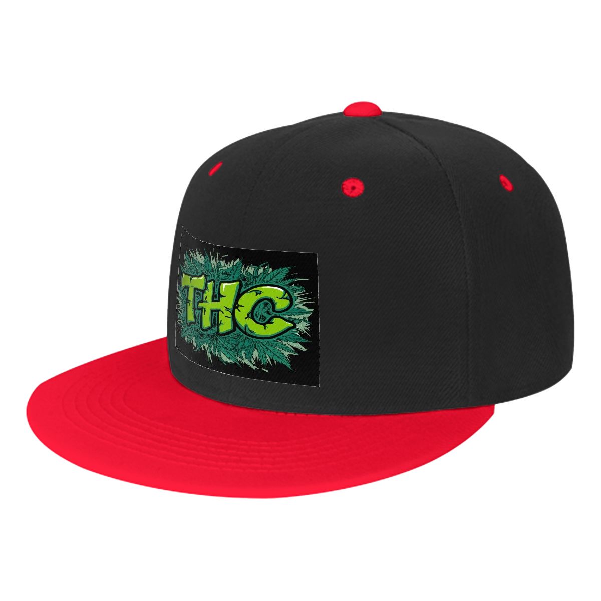 THC Black Flat Bill Hats Hip Hop Style Front Pattern