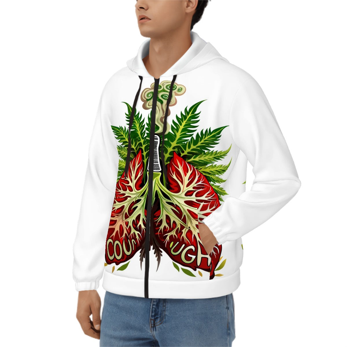 Men's Zip Up Hoodie White Lung