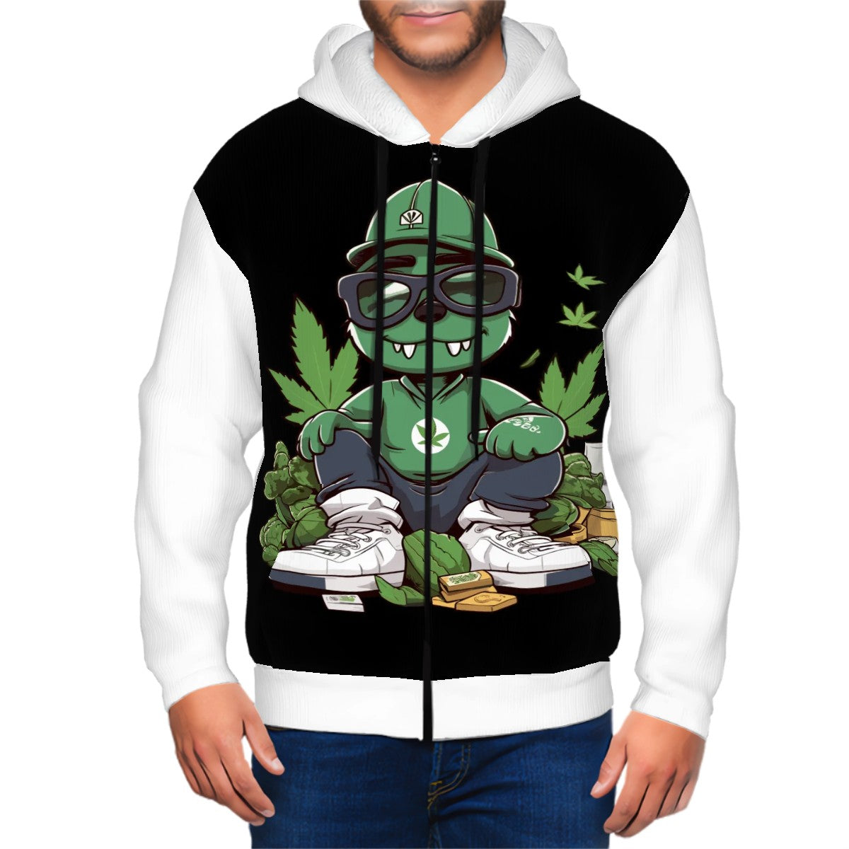 Men's Zip Up Hoodie Black and White