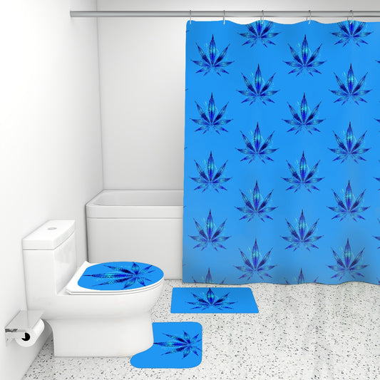 Blue Flames 4 Piece Bathroom Rugs Set with Shower Curtain
