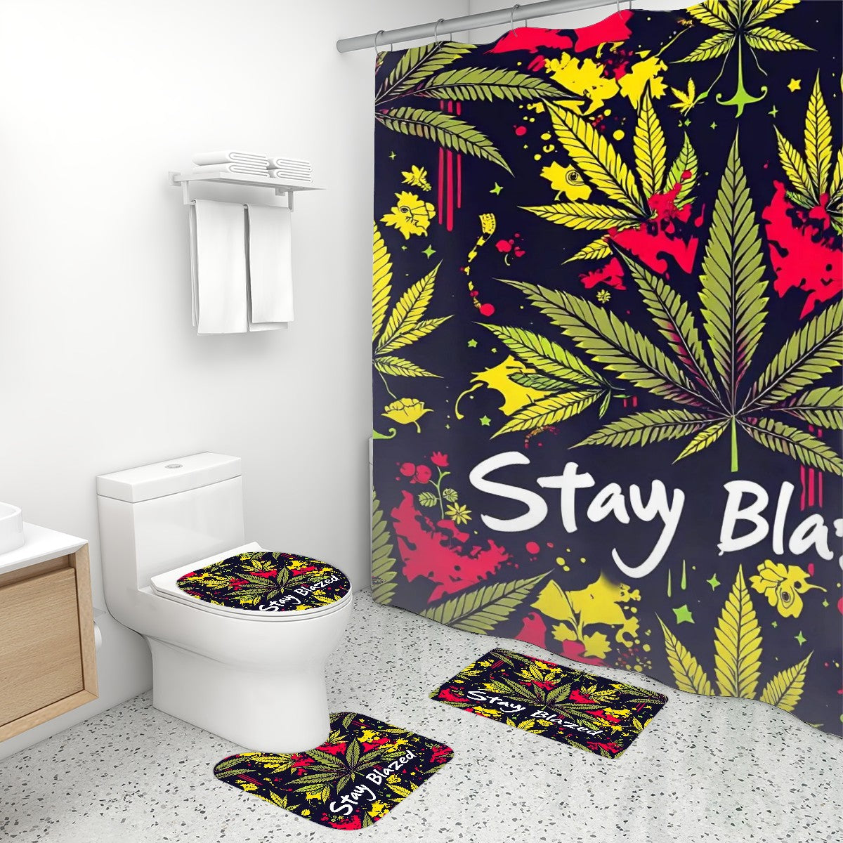 Stay Blazed Bathroom Rugs Set with Shower Curtain 4 pcs
