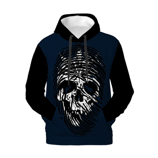 Mens Hoodie with Pockets Black and Blue Skull