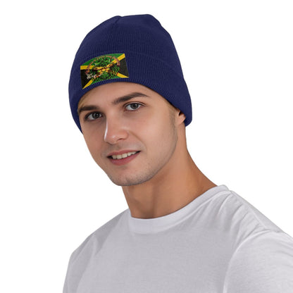LuxeBlend Mens Jamaican Knitted Hat With Velvet Patches - Soft Acrylic Comfort And Warmth - Cannabis Creations