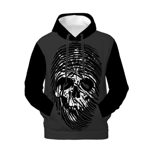 Mens Hoodie with Pockets Black and White Skull