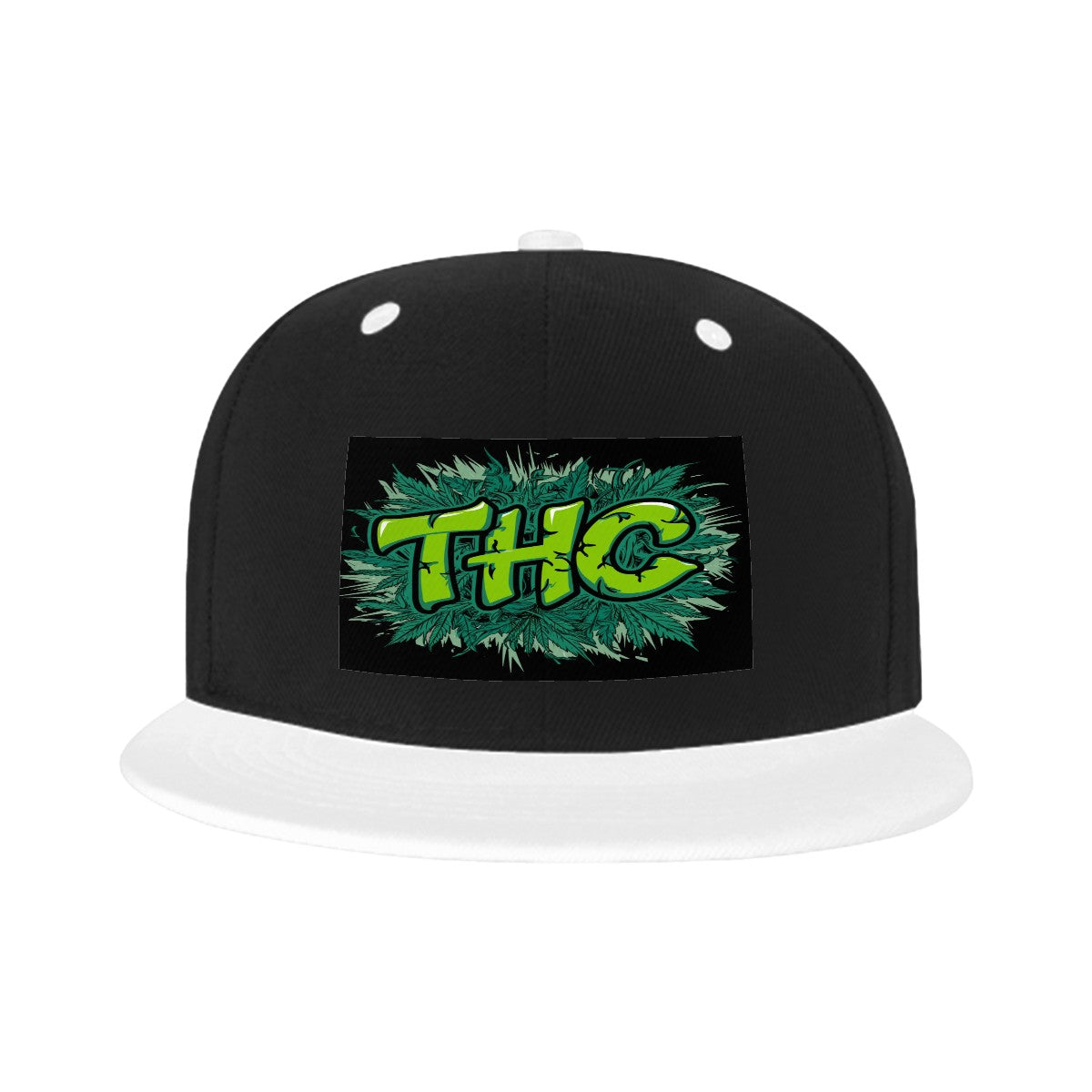 THC Black Flat Bill Hats Hip Hop Style Front Pattern