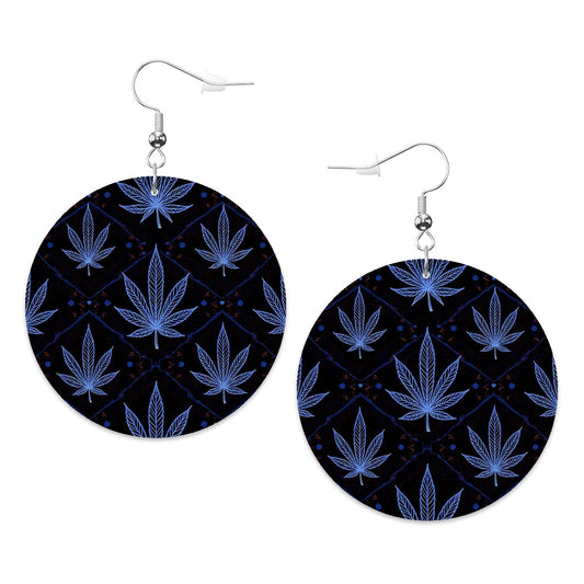 Leather Round Earrings Blue and Black