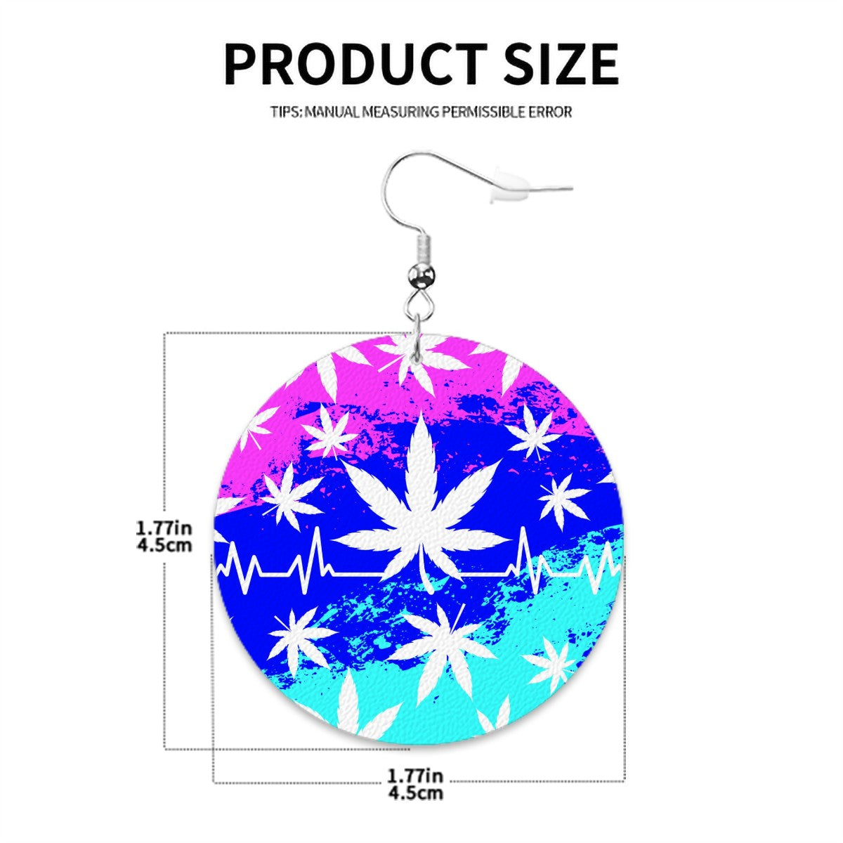 Leather Round Earrings  marijuana Leaves